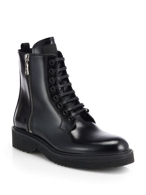 prada patent leather lace up boots|prada block heel combat boots.